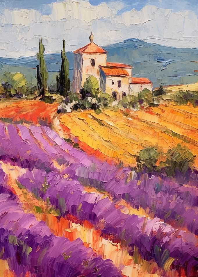 Lavender Field and Tuscan Villa Painting