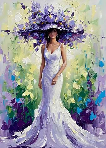 Woman in White Dress with Floral Hat