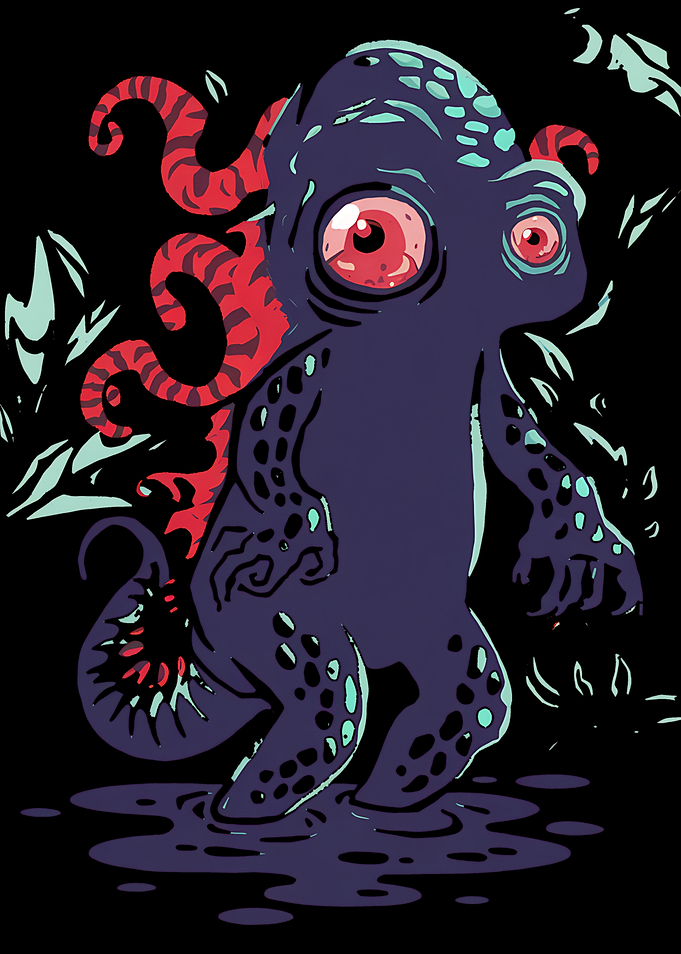 Cartoon Monster with Tentacles and Big Eyes