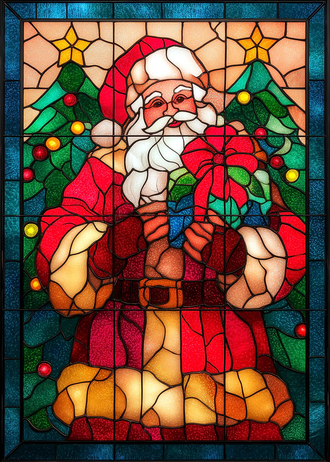 Stained Glass Santa Claus with Gifts