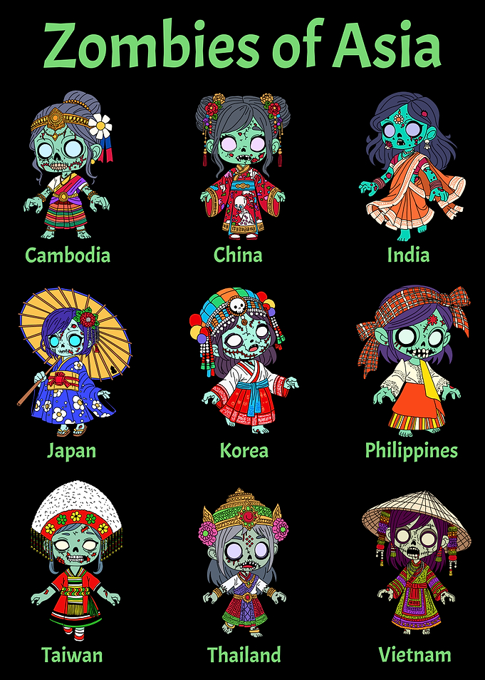 Zombies of Asia Cartoon Illustration