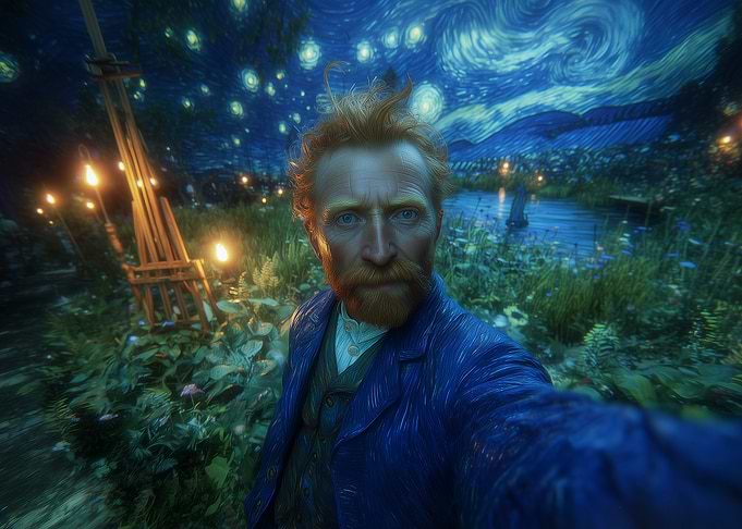 Van Gogh Selfie in Starry Night