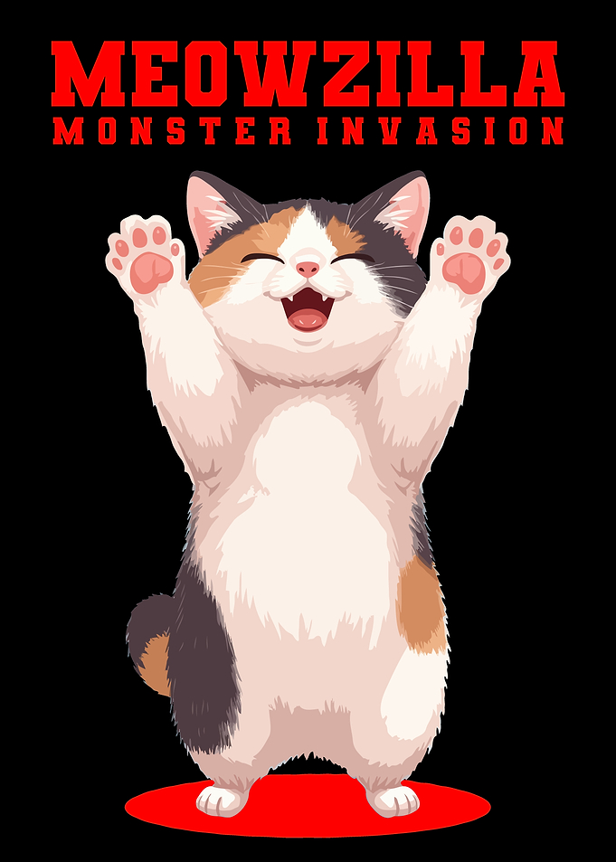 Meowzilla Monster Invasion Cat Illustration