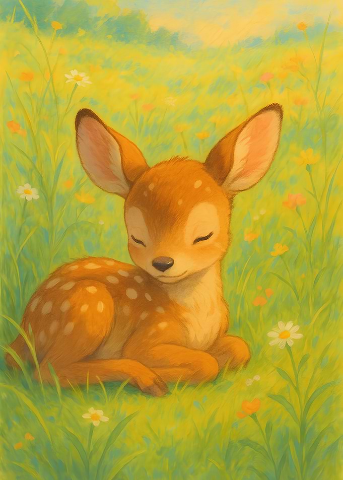 Resting Fawn in a Meadow