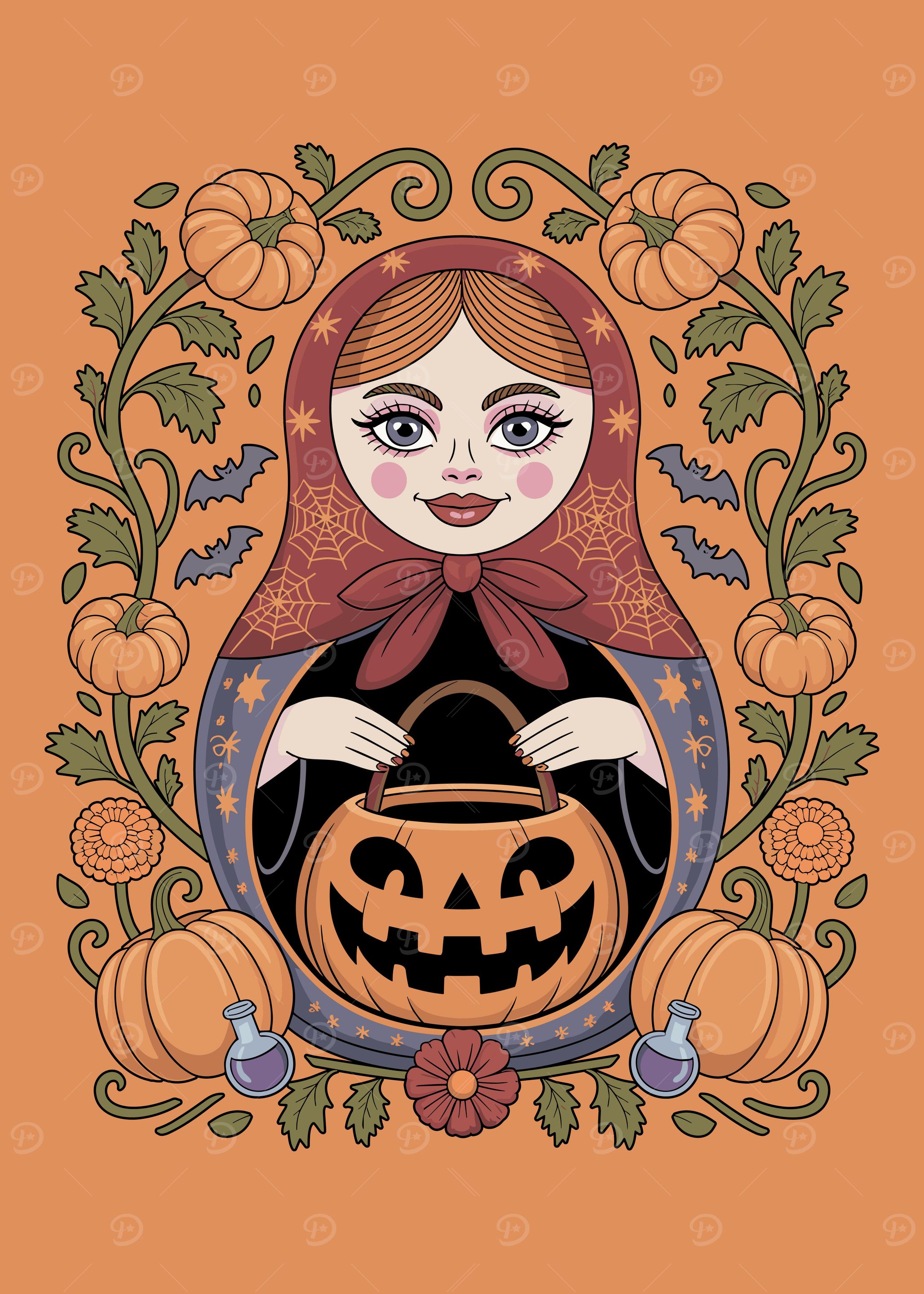 Halloween Matryoshka Doll with Pumpkin