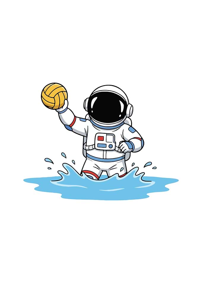 Astronaut playing water polo
