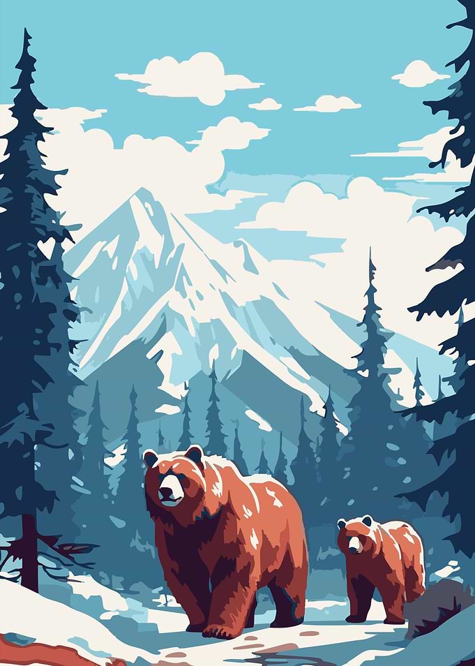 Bears in a Mountain Landscape