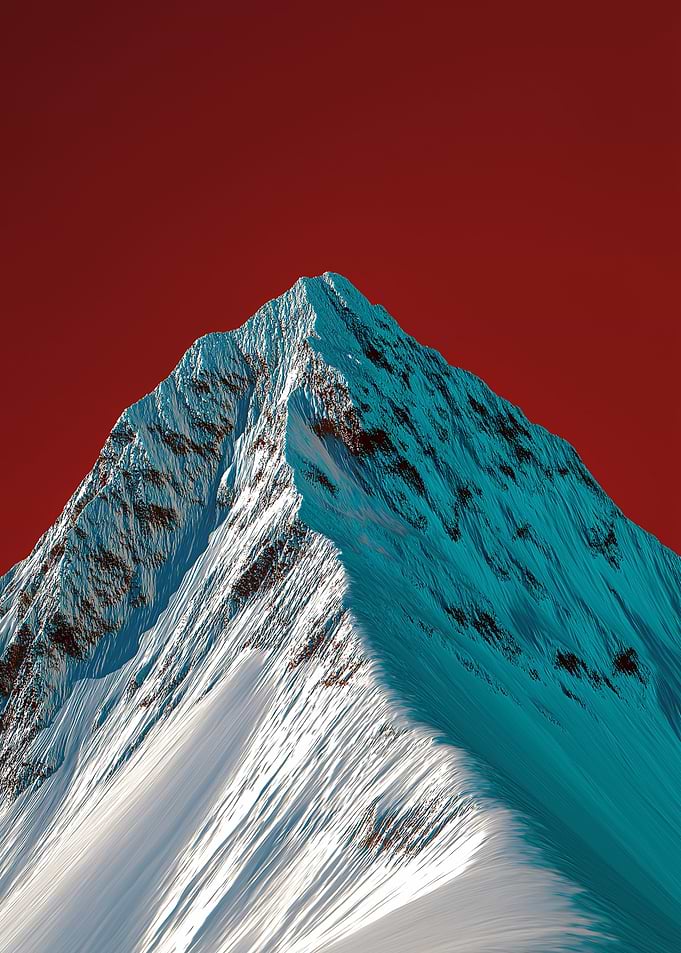 Snowy Mountain Peak with Red Sky