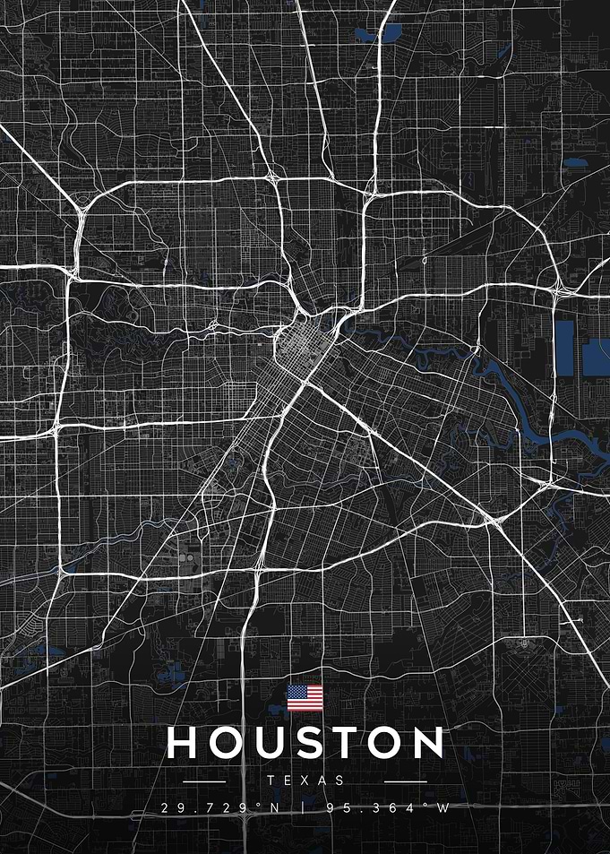Houston Texas City Map Art Dark