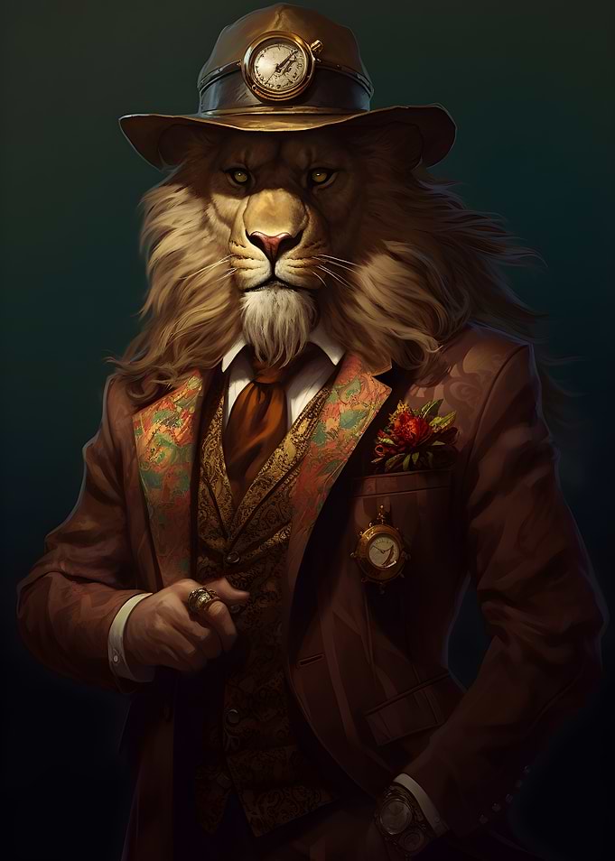 Dapper Lion Gentleman with Clockwork Hat