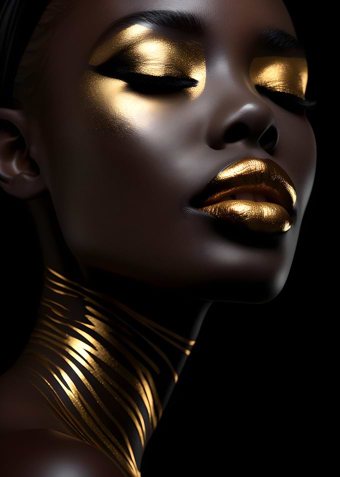 Golden Beauty Portrait on Black Background