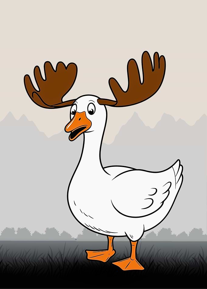 Cartoon Goose with Moose Antlers
