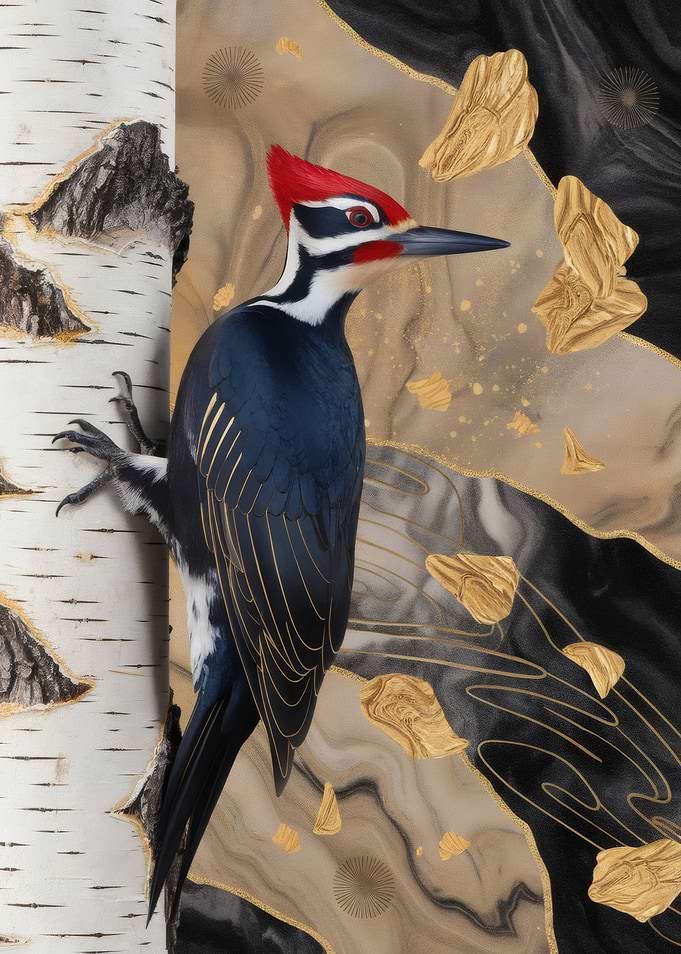 Pileated Woodpecker on Birch Tree