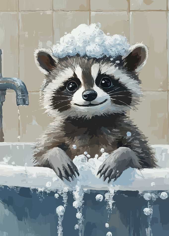 Raccoon Bath Time