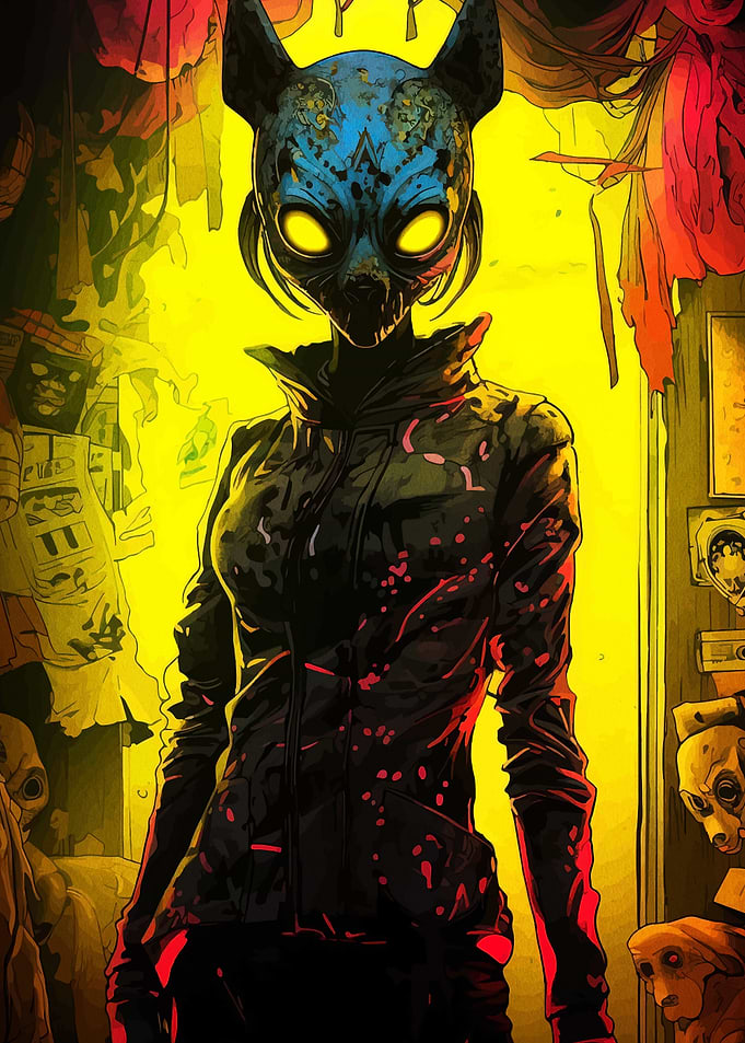 Dog-Masked Figure in Yellow Light