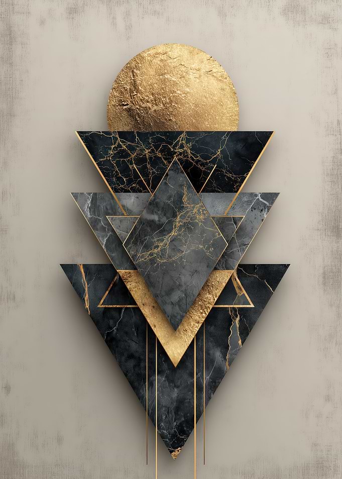 Geometric Kintsugi: Gold & Black Marble Triangles