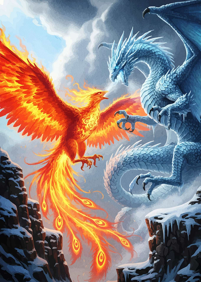 Phoenix versus Ice Dragon Fantasy