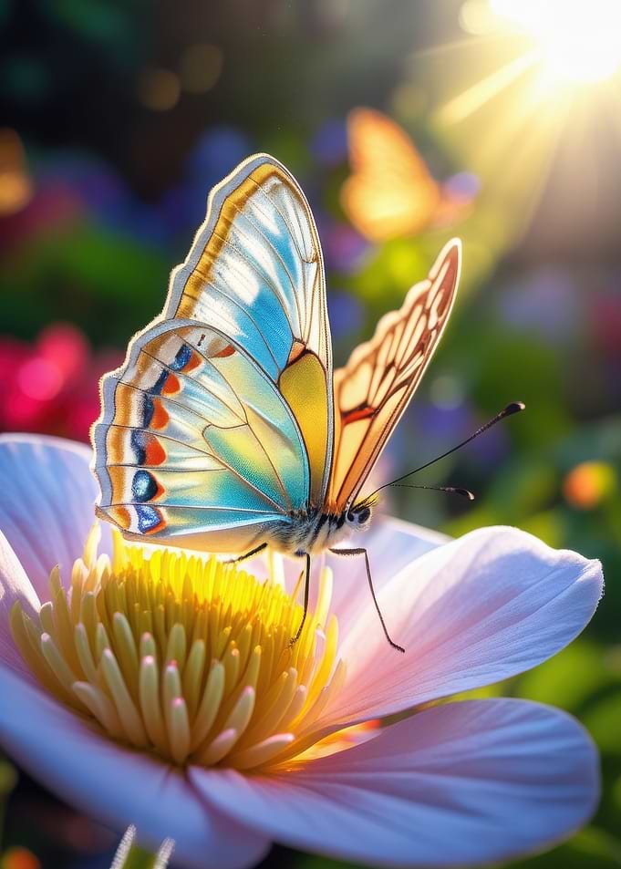 Butterfly on Flower in Sunlight