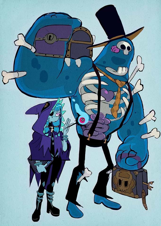 Cartoon Undead Duo with Treasure Chests