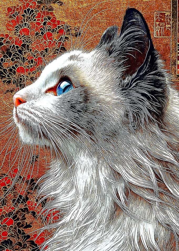 Cat Portrait in Japanese Style