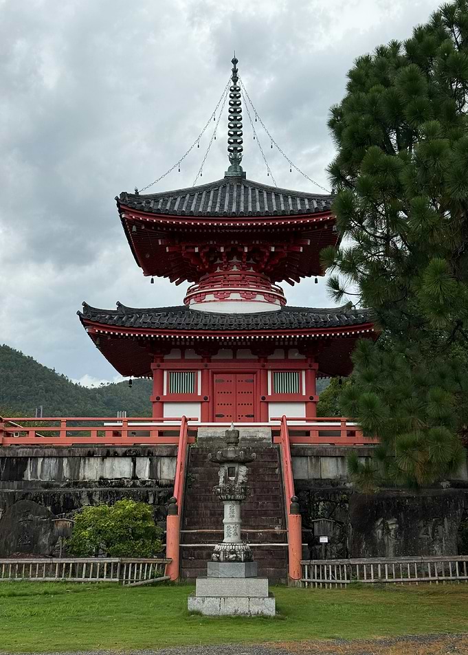 japanese pagoda with stone lantern