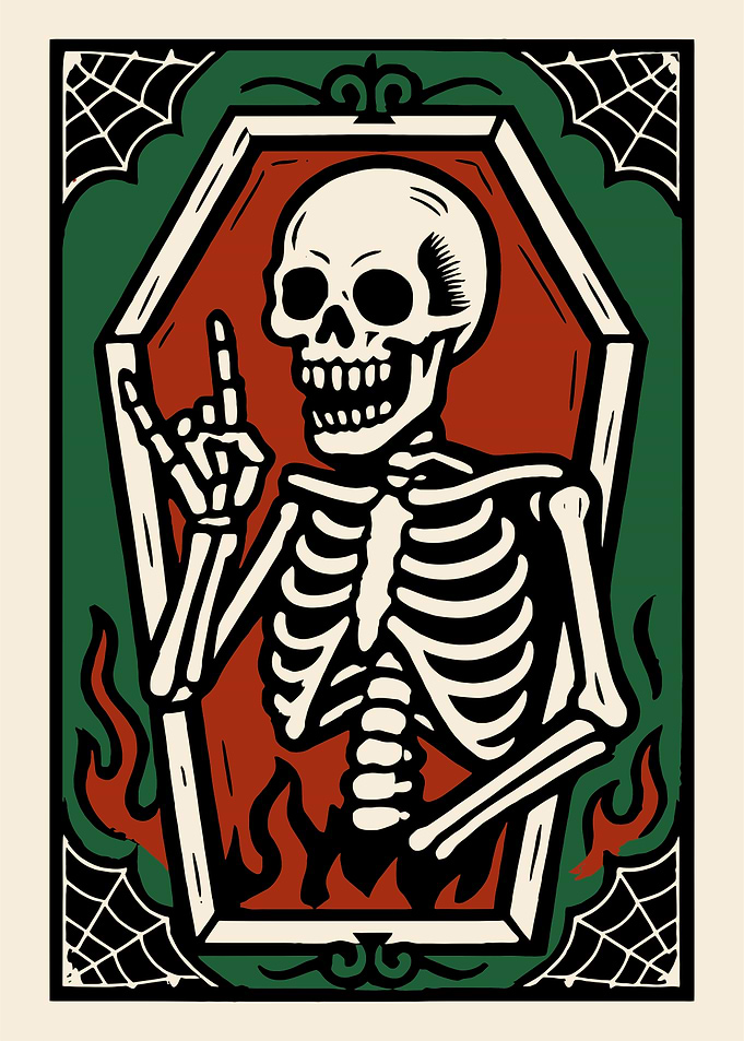 Skeleton Coffin Rock On Illustration