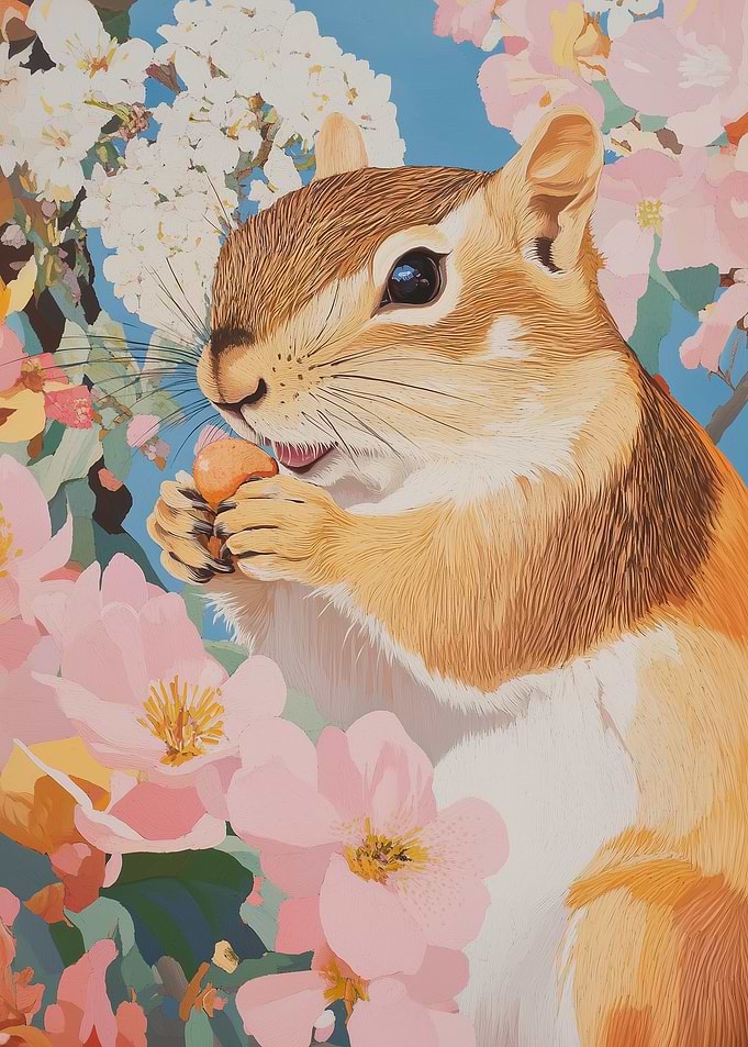Squirrel with Abstract Flowers