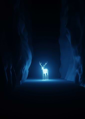 Glowing Deer in Dark Cave