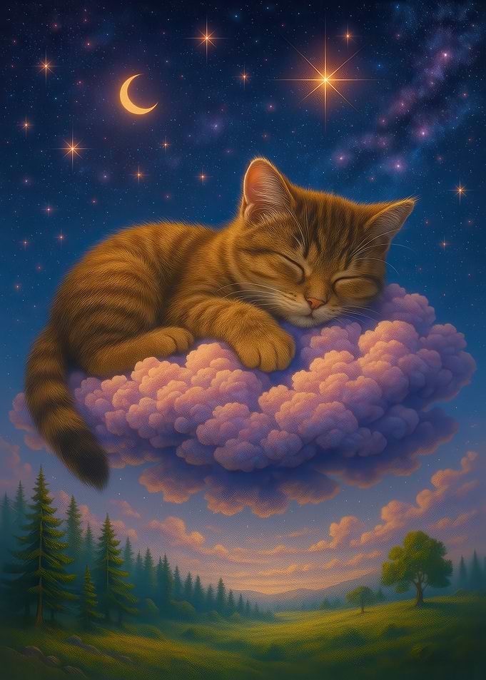 Sleeping Cat on Cloud Dreamscape