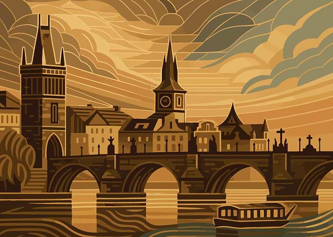 Prague cityscape with Charles Bridge illustration