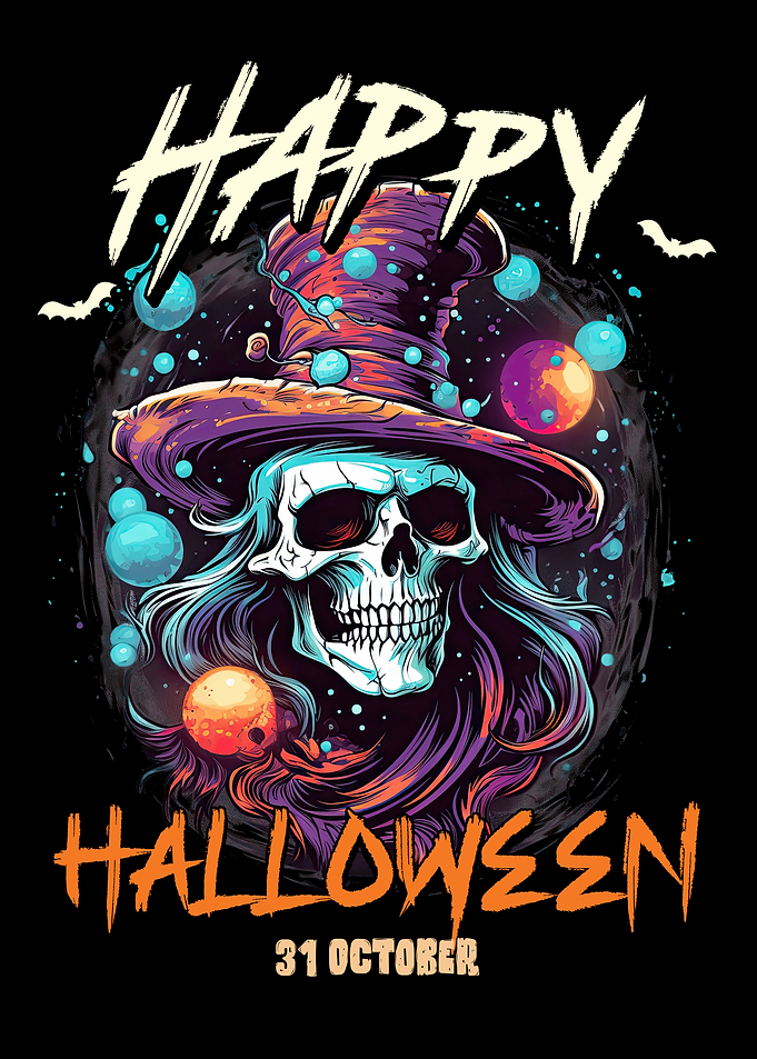 Happy Halloween Skull with Witch Hat