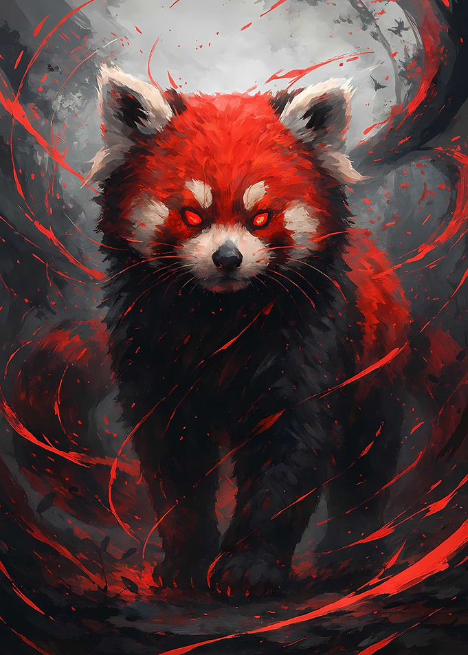Red Panda God with Glowing Red Eyes