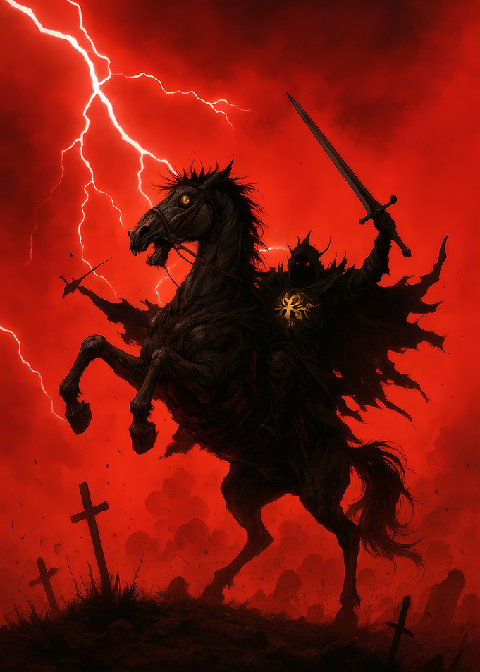 Dark Rider on Horseback with Sword