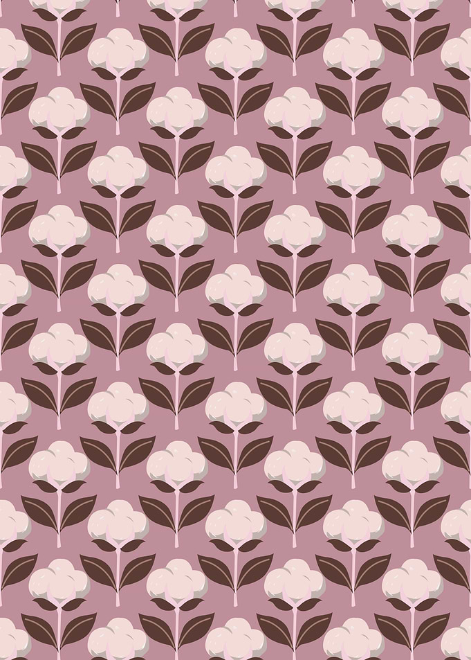 Cotton Flower Pattern on Mauve Background