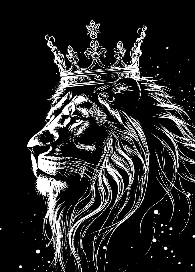 Lion with Crown Black and White
