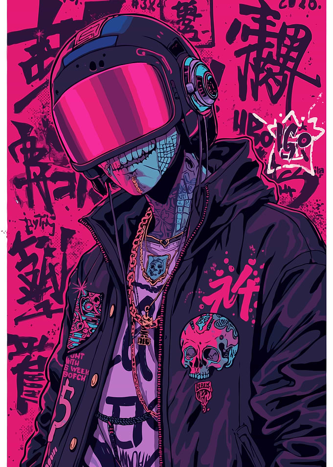Fantasy of Motorcyclists with Neon Cyberpunk Style