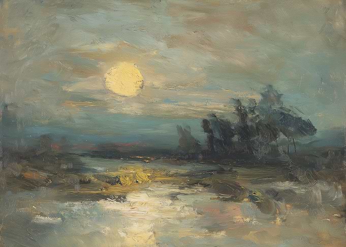 Moonlit Landscape Painting