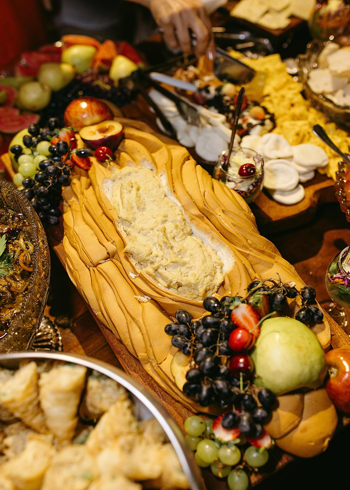 Festive Food Platter with Bread and Fruit