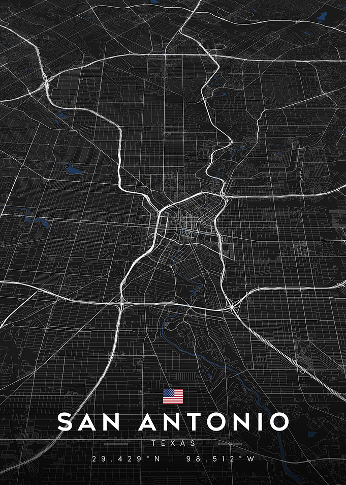 San Antonio Texas City Map Dark Minimalist