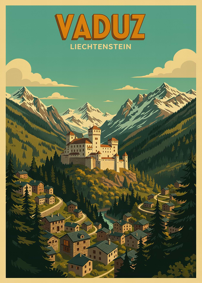 Vaduz, Liechtenstein Vintage Travel Poster