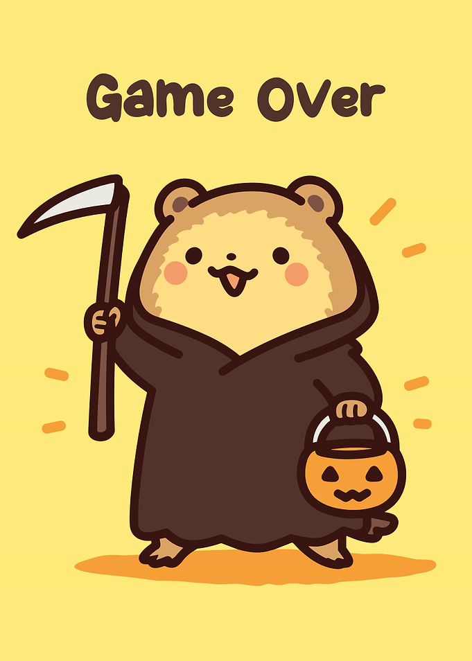 Cute Bear Grim Reaper Halloween Illustration