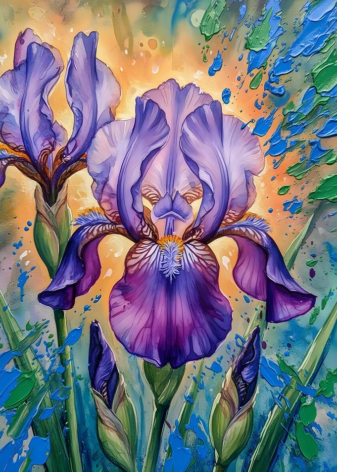 Purple Iris Floral Painting