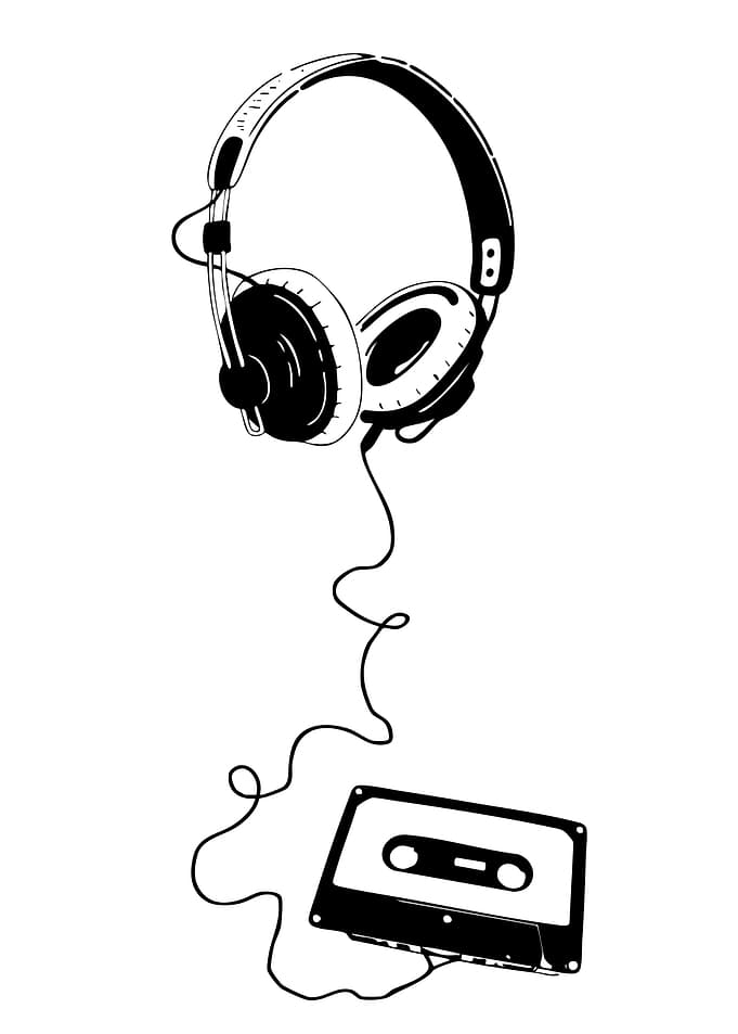 Headphones and Cassette Tape Illustration