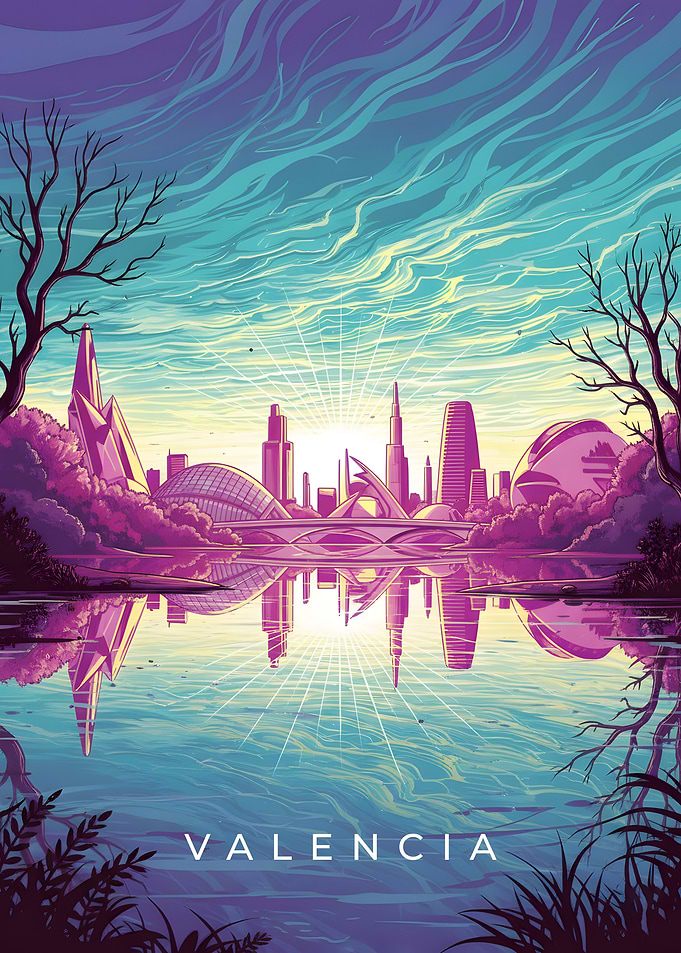 Valencia Cityscape Reflection Art