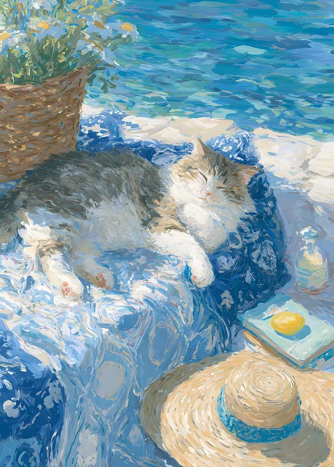 Cat Nap by the Sea Painting