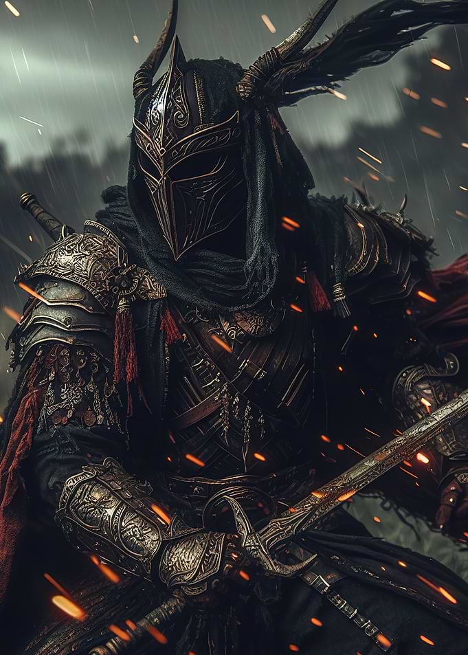 Armored Warrior in the Rain
