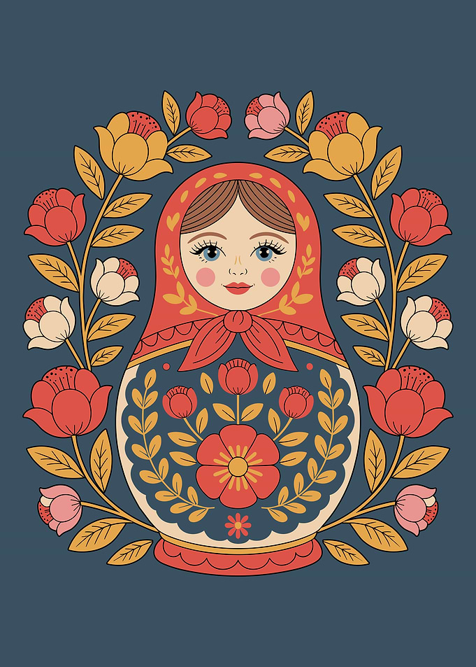 Matryoshka doll with floral wreath