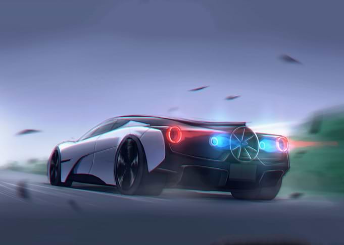 Futuristic Car Speeding on Road