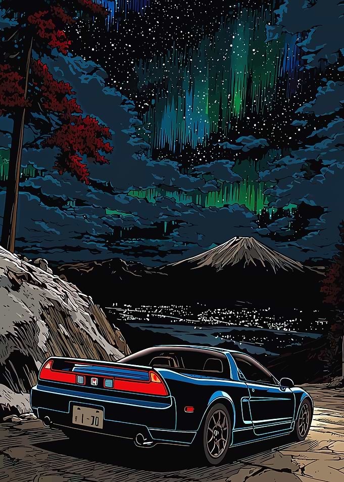 Honda NSX under Aurora Borealis