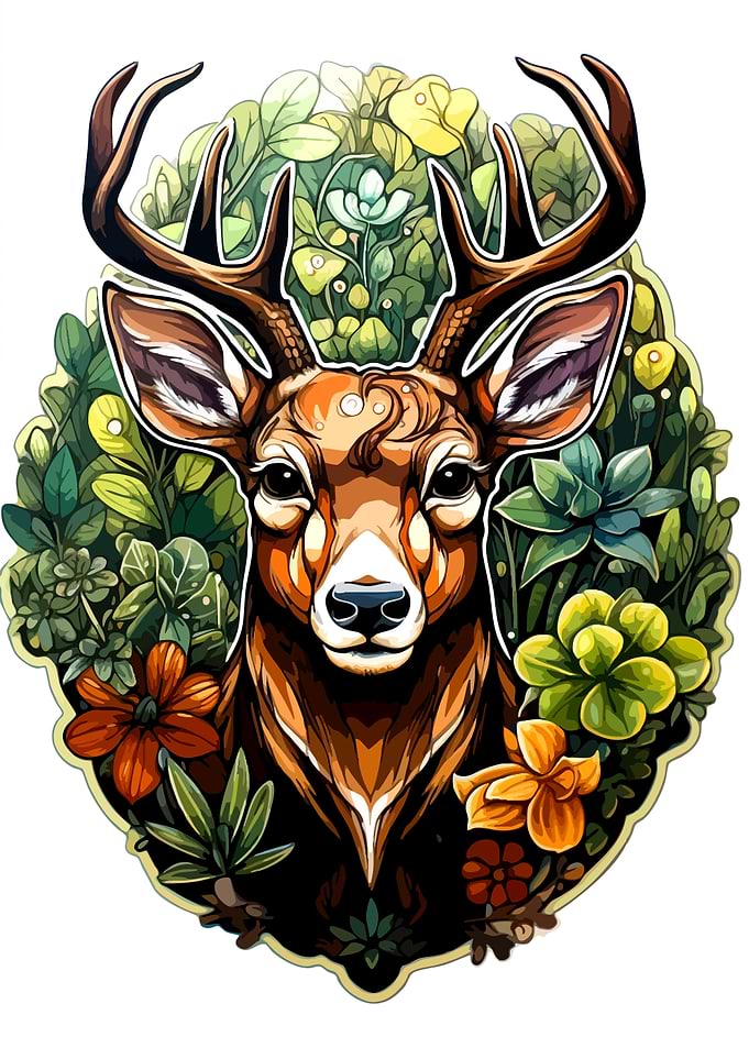 Deer in Floral Frame